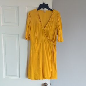 Old Navy Yellow Ruched Wrap Midi Dress